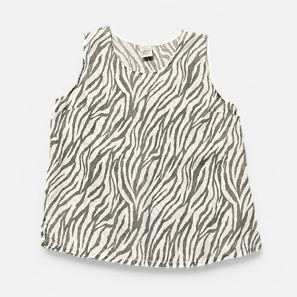 Match Point Linen Sleeveless Zebra Print Blouse Size Medium